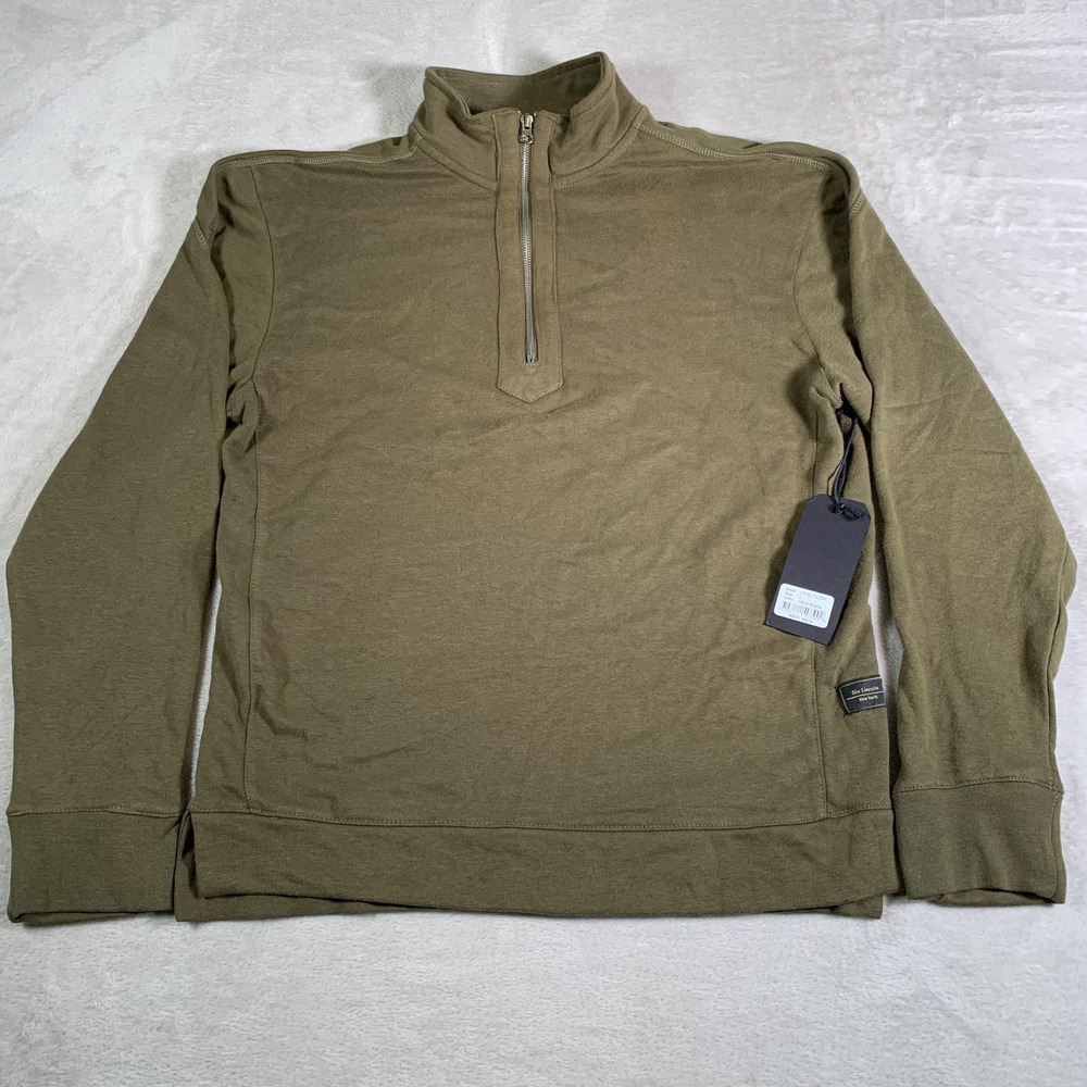 Six Lincoln Sweater Mens Large Olive Quarter Zip Slim Pullover Cotton Blend NEW